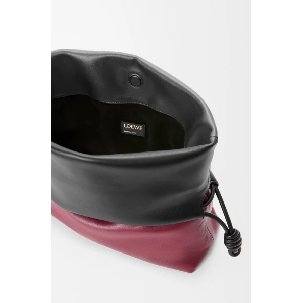 Loewe Flamenco Rolled bag in bicolour mellow nappa lambskin, Black/Copper Red | Shoulder & Crossbody Bags | Coveti