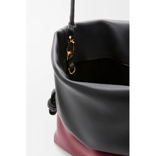 Loewe Flamenco Rolled bag in bicolour mellow nappa lambskin, Black/Copper Red | Shoulder & Crossbody Bags | Coveti