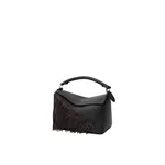 Loewe Fringe small Puzzle bag in classic calfskin, Black/Dark Chestnut | Shoulder & Crossbody Bags | Coveti