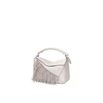 Loewe Fringe small Puzzle bag in classic calfskin, Soft White/Light Ghost | Shoulder & Crossbody Bags | Coveti