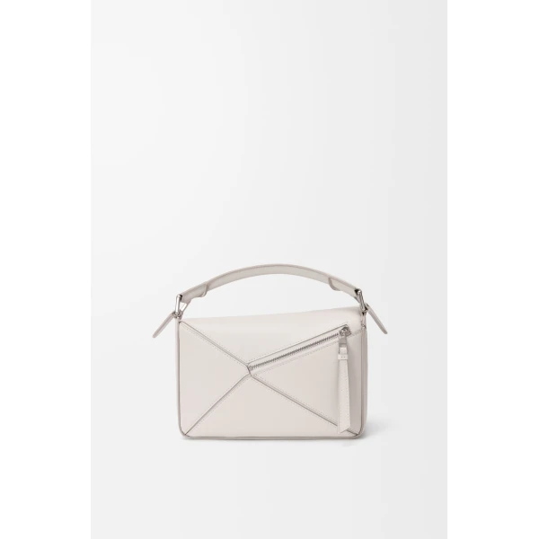 Loewe Fringe small Puzzle bag in classic calfskin, Soft White/Light Ghost | Shoulder & Crossbody Bags | Coveti