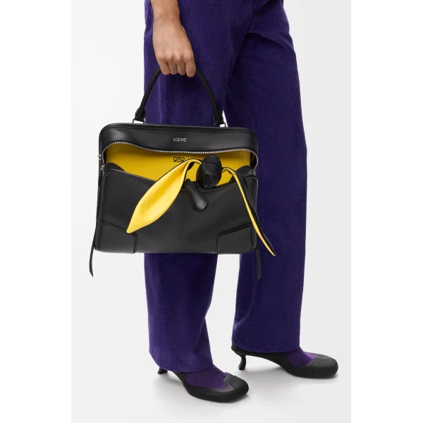 Loewe Large Amazona 180 Lazy Dog bag in buffalino leather, Black/Yellow | Totes & Top-Handle Bags | Coveti