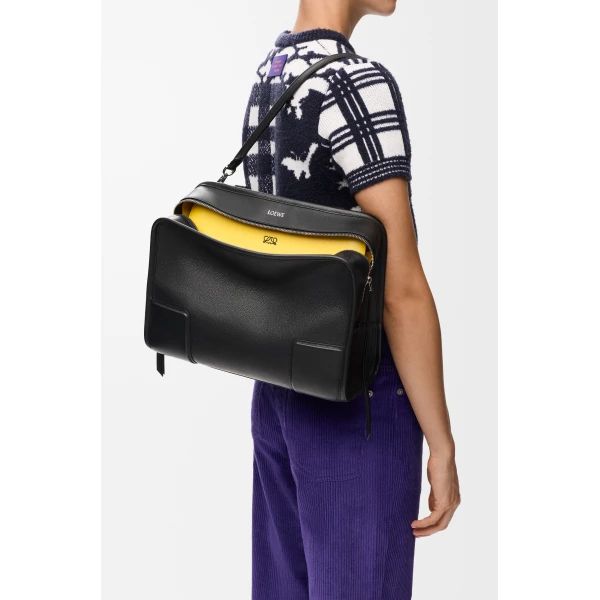 Loewe Large Amazona 180 Lazy Dog bag in buffalino leather, Black/Yellow | Totes & Top-Handle Bags | Coveti