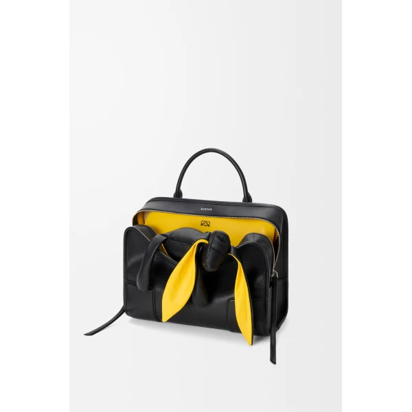 Loewe Large Amazona 180 Lazy Dog bag in buffalino leather, Black/Yellow | Totes & Top-Handle Bags | Coveti