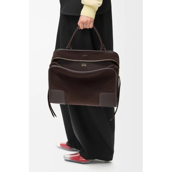 Loewe Large Amazona 180 bag in suede, Dark Chestnut | Totes & Top-Handle Bags | Coveti