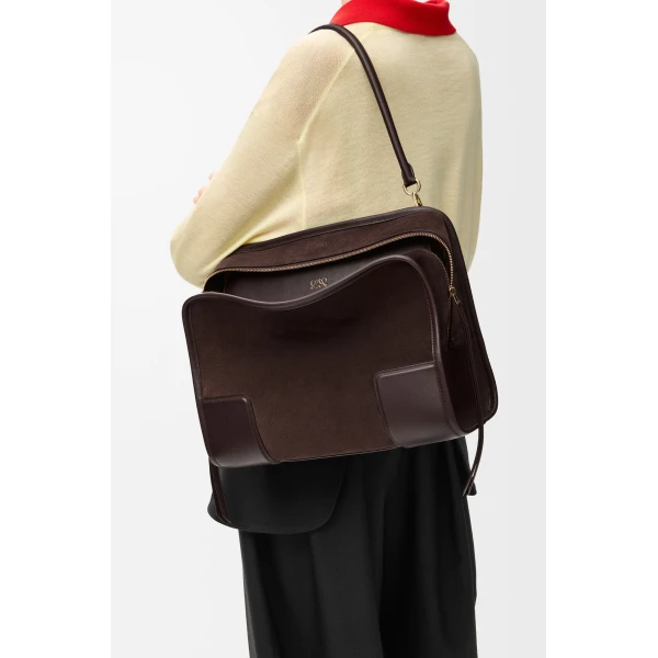Loewe Large Amazona 180 bag in suede, Dark Chestnut | Totes & Top-Handle Bags | Coveti