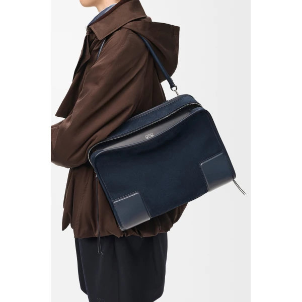 Loewe Large Amazona 180 bag in suede, Deep Navy | Totes & Top-Handle Bags | Coveti