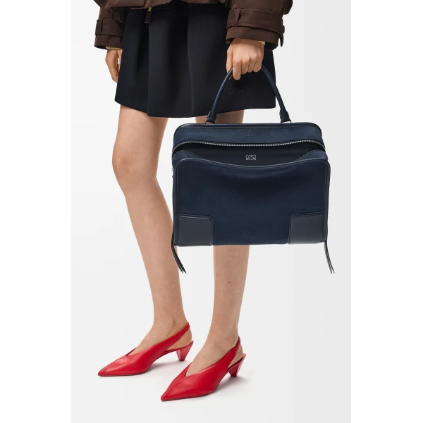 Loewe Large Amazona 180 bag in suede, Deep Navy | Totes & Top-Handle Bags | Coveti