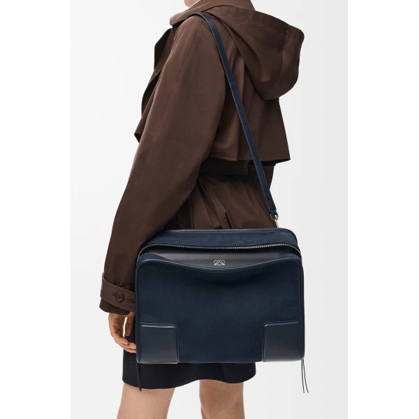 Loewe Large Amazona 180 bag in suede, Deep Navy | Totes & Top-Handle Bags | Coveti