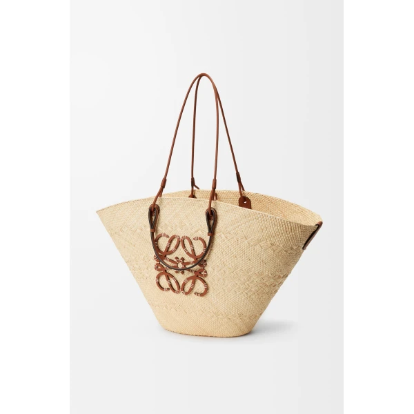 Loewe Large Anagram basket bag in iraca palm and calfskin, Natural/Tan | Totes & Top-Handle Bags | Coveti