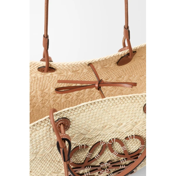 Loewe Large Anagram basket bag in iraca palm and calfskin, Natural/Tan | Totes & Top-Handle Bags | Coveti