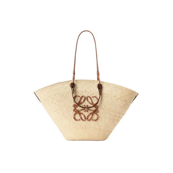 Loewe Large Anagram basket bag in iraca palm and calfskin, Natural/Tan | Totes & Top-Handle Bags | Coveti