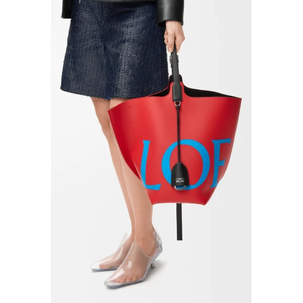 Loewe Large Bilbao bucket Oversized Logo in smooth calfskin, Red/Blue | Bucket Bags | Coveti