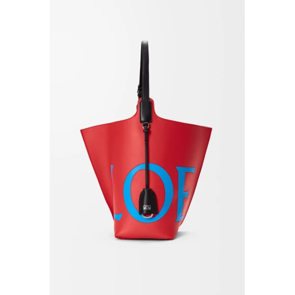 Loewe Large Bilbao bucket Oversized Logo in smooth calfskin, Red/Blue | Bucket Bags | Coveti