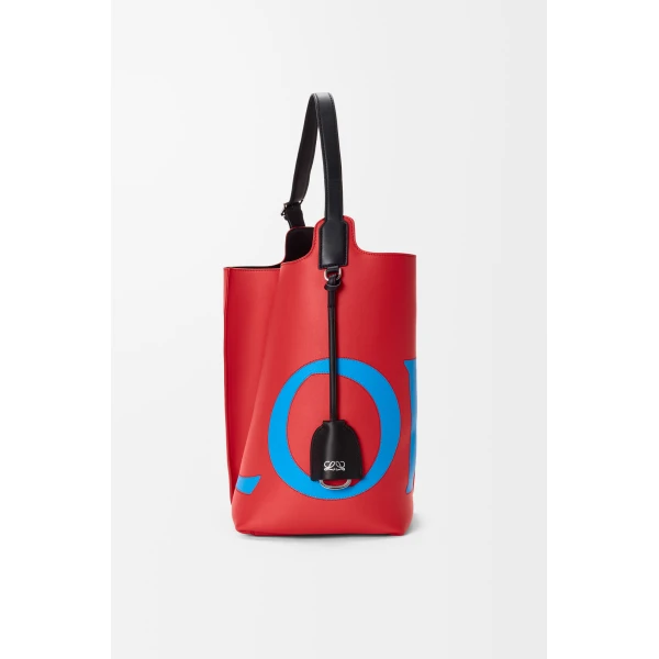 Loewe Large Bilbao bucket Oversized Logo in smooth calfskin, Red/Blue | Bucket Bags | Coveti