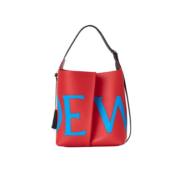 Loewe Large Bilbao bucket Oversized Logo in smooth calfskin, Red/Blue | Bucket Bags | Coveti