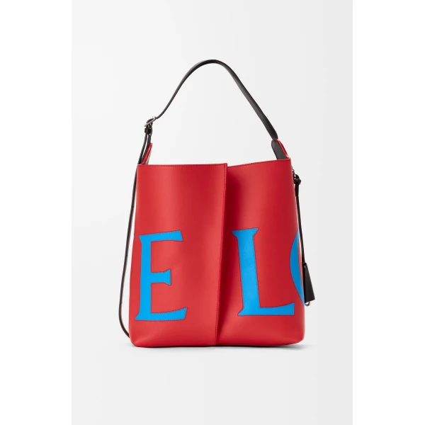 Loewe Large Bilbao bucket Oversized Logo in smooth calfskin, Red/Blue | Bucket Bags | Coveti