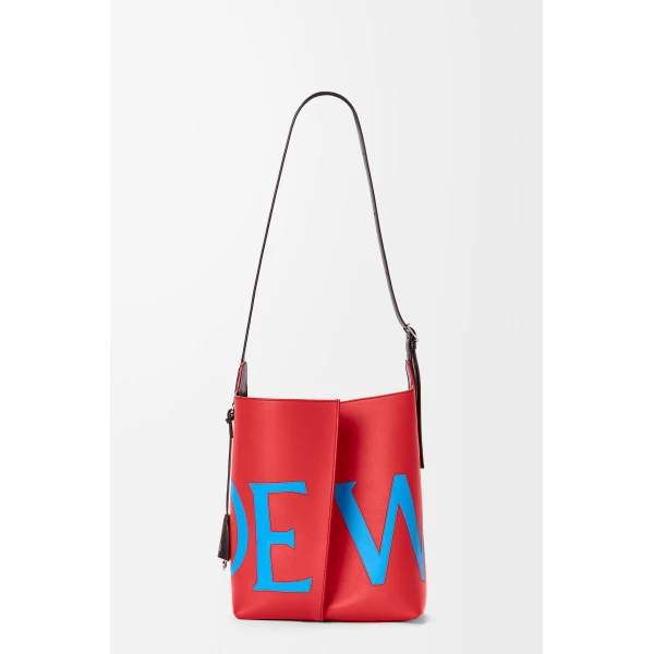 Loewe Large Bilbao bucket Oversized Logo in smooth calfskin, Red/Blue | Bucket Bags | Coveti