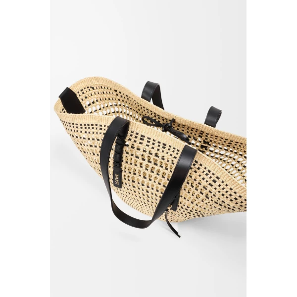 Loewe Large Braid basket in iraca palm and calfskin, Natural/Black | Totes & Top-Handle Bags | Coveti