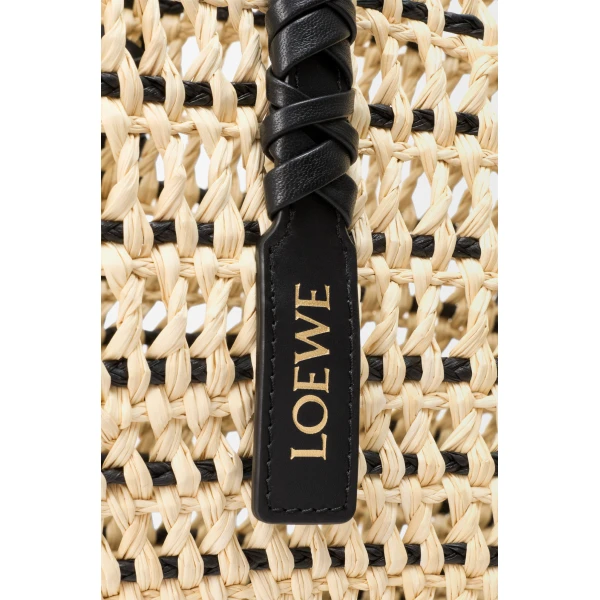 Loewe Large Braid basket in iraca palm and calfskin, Natural/Black | Totes & Top-Handle Bags | Coveti