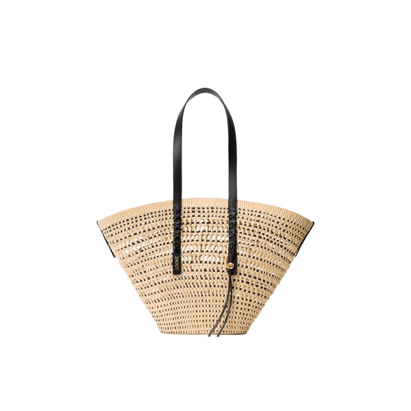 Loewe Large Braid basket in iraca palm and calfskin, Natural/Black | Totes & Top-Handle Bags | Coveti