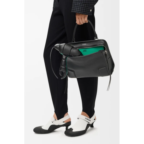 Loewe Medium Amazona 180 Lazy Crab bag in buffalino leather, Black/Green | Totes & Top-Handle Bags | Coveti