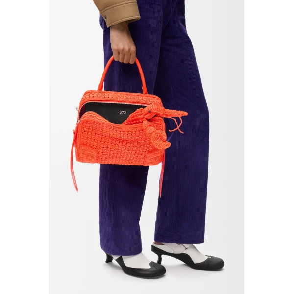 Loewe Medium Amazona 180 Lazy Crab bag in raffia crochet, Vivid Orange | Totes & Top-Handle Bags | Coveti