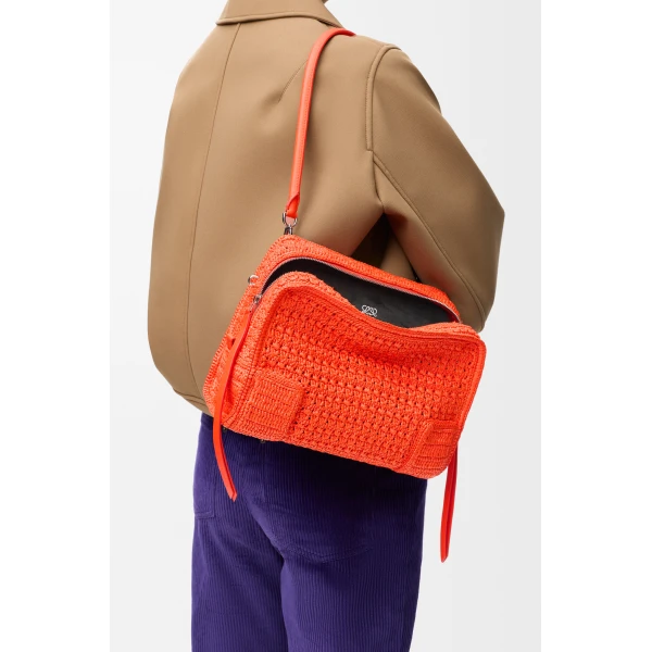 Loewe Medium Amazona 180 Lazy Crab bag in raffia crochet, Vivid Orange | Totes & Top-Handle Bags | Coveti