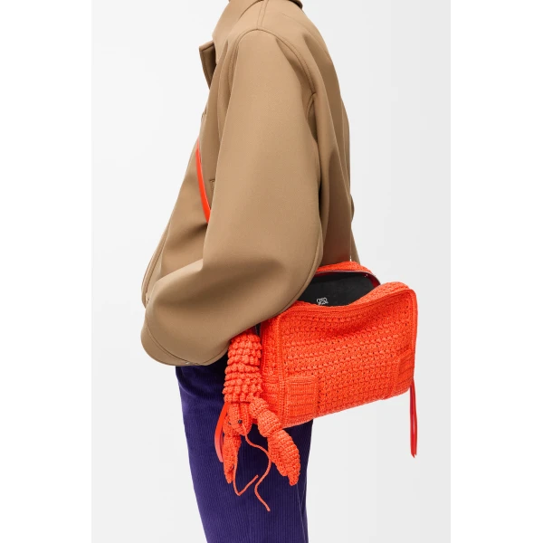 Loewe Medium Amazona 180 Lazy Crab bag in raffia crochet, Vivid Orange | Totes & Top-Handle Bags | Coveti