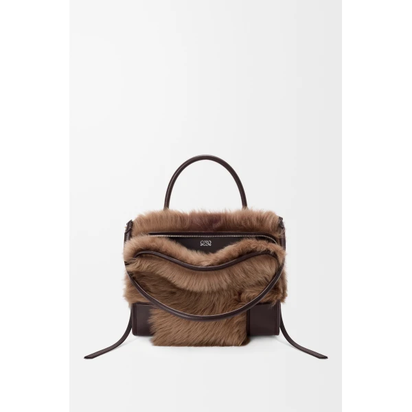 Loewe Medium Amazona 180 bag in soft calfskin and shearling, Brown/Dark Chestnut | Totes & Top-Handle Bags | Coveti