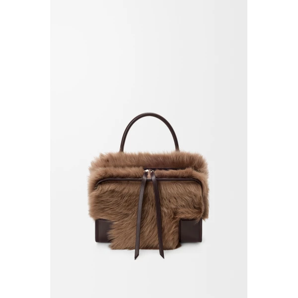 Loewe Medium Amazona 180 bag in soft calfskin and shearling, Brown/Dark Chestnut | Totes & Top-Handle Bags | Coveti