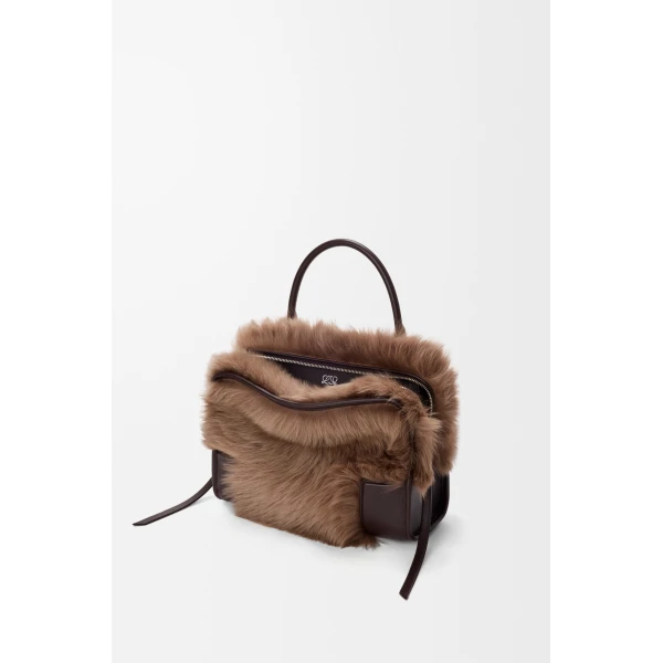 Loewe Medium Amazona 180 bag in soft calfskin and shearling, Brown/Dark Chestnut | Totes & Top-Handle Bags | Coveti