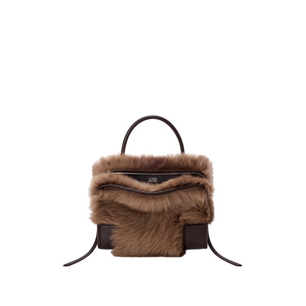 Loewe Medium Amazona 180 bag in soft calfskin and shearling, Brown/Dark Chestnut | Totes & Top-Handle Bags | Coveti