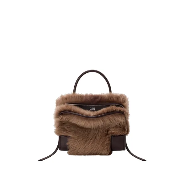 Loewe Medium Amazona 180 bag in soft calfskin and shearling, Brown/Dark Chestnut | Totes & Top-Handle Bags | Coveti