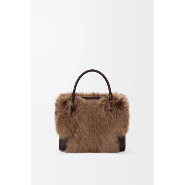 Loewe Medium Amazona 180 bag in soft calfskin and shearling, Brown/Dark Chestnut | Totes & Top-Handle Bags | Coveti