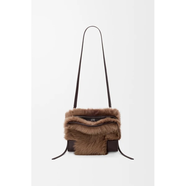 Loewe Medium Amazona 180 bag in soft calfskin and shearling, Brown/Dark Chestnut | Totes & Top-Handle Bags | Coveti