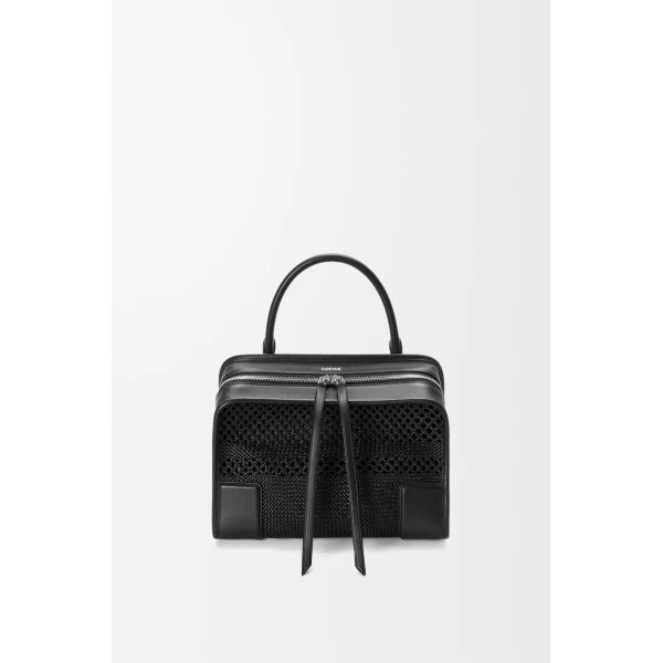 Loewe Medium Amazona 180 bag in woven calfskin, Black | Totes & Top-Handle Bags | Coveti