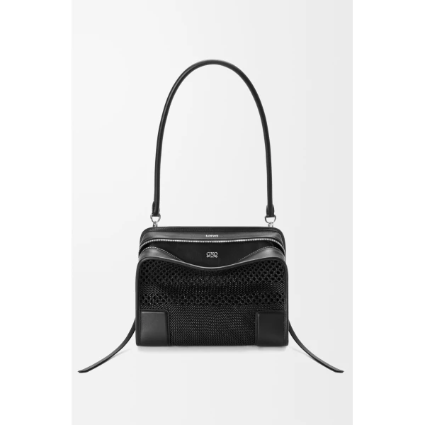 Loewe Medium Amazona 180 bag in woven calfskin, Black | Totes & Top-Handle Bags | Coveti