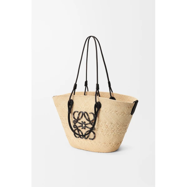 Loewe Medium Anagram Basket bag in iraca palm and calfskin, Natural/Black | Totes & Top-Handle Bags | Coveti