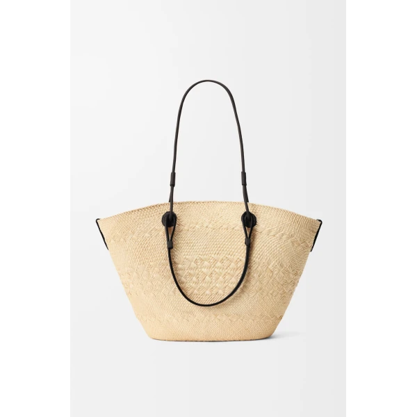 Loewe Medium Anagram Basket bag in iraca palm and calfskin, Natural/Black | Totes & Top-Handle Bags | Coveti