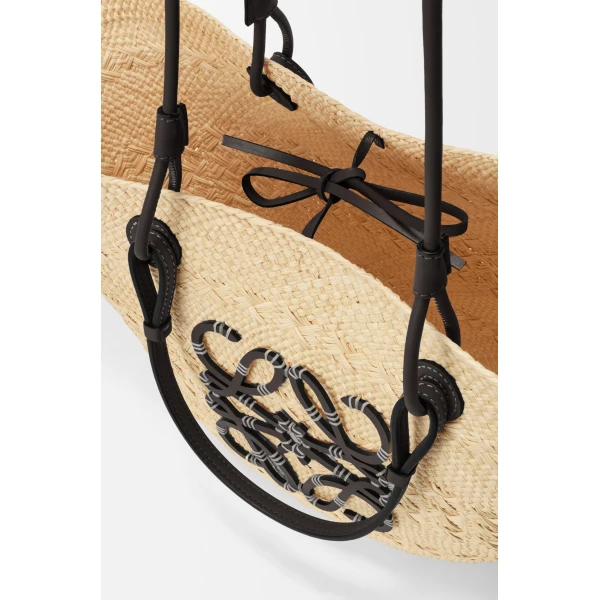 Loewe Medium Anagram Basket bag in iraca palm and calfskin, Natural/Black | Totes & Top-Handle Bags | Coveti