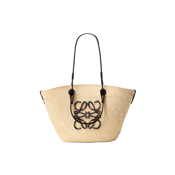 Loewe Medium Anagram Basket bag in iraca palm and calfskin, Natural/Black | Totes & Top-Handle Bags | Coveti