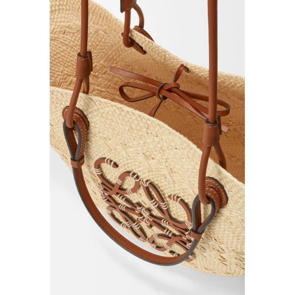 Loewe Medium Anagram Basket bag in iraca palm and calfskin, Natural/Tan | Totes & Top-Handle Bags | Coveti