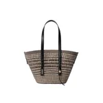 Loewe Medium Braid basket in iraca palm and calfskin, Khaki/Natural | Totes & Top-Handle Bags | Coveti