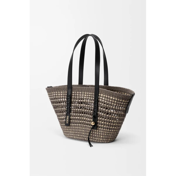 Loewe Medium Braid basket in iraca palm and calfskin, Khaki/Natural | Totes & Top-Handle Bags | Coveti