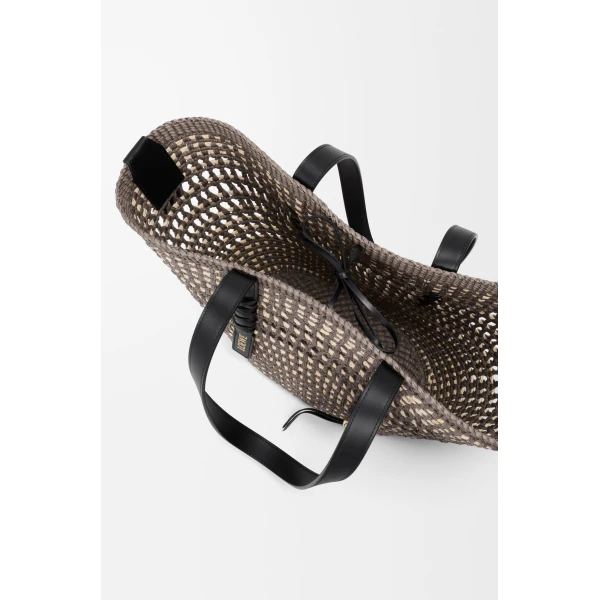 Loewe Medium Braid basket in iraca palm and calfskin, Khaki/Natural | Totes & Top-Handle Bags | Coveti