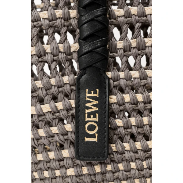 Loewe Medium Braid basket in iraca palm and calfskin, Khaki/Natural | Totes & Top-Handle Bags | Coveti