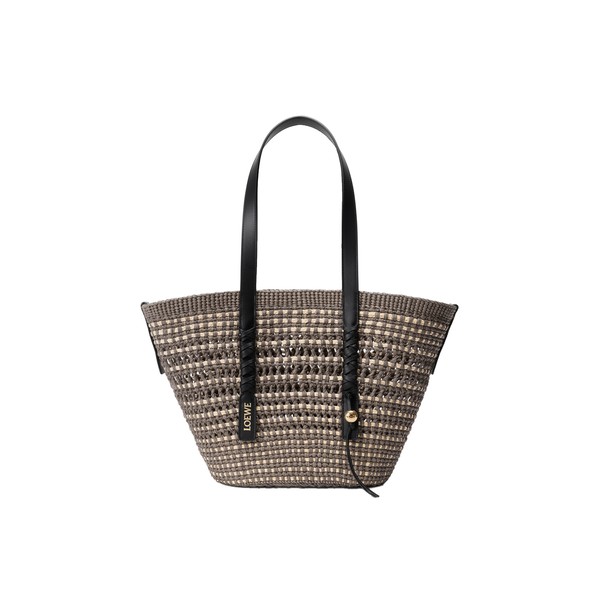 Loewe Medium Braid basket in iraca palm and calfskin, Khaki/Natural | Totes & Top-Handle Bags | Coveti