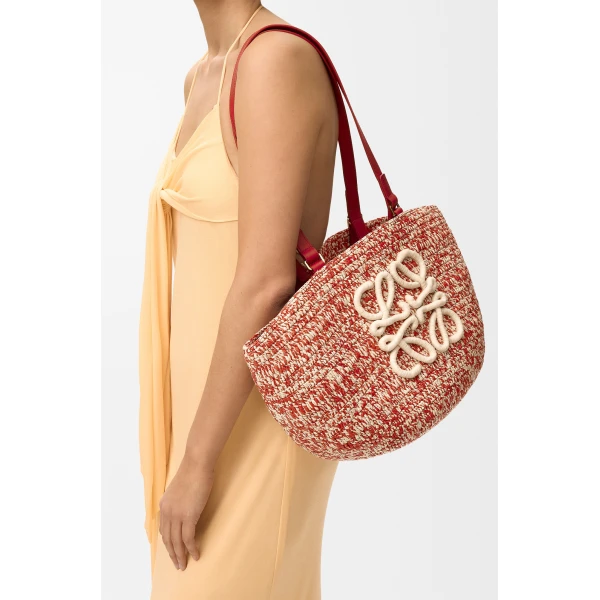 Loewe Medium Eclipse basket in raffia and calfskin, Red | Totes & Top-Handle Bags | Coveti