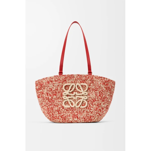Loewe Medium Eclipse basket in raffia and calfskin, Red | Totes & Top-Handle Bags | Coveti